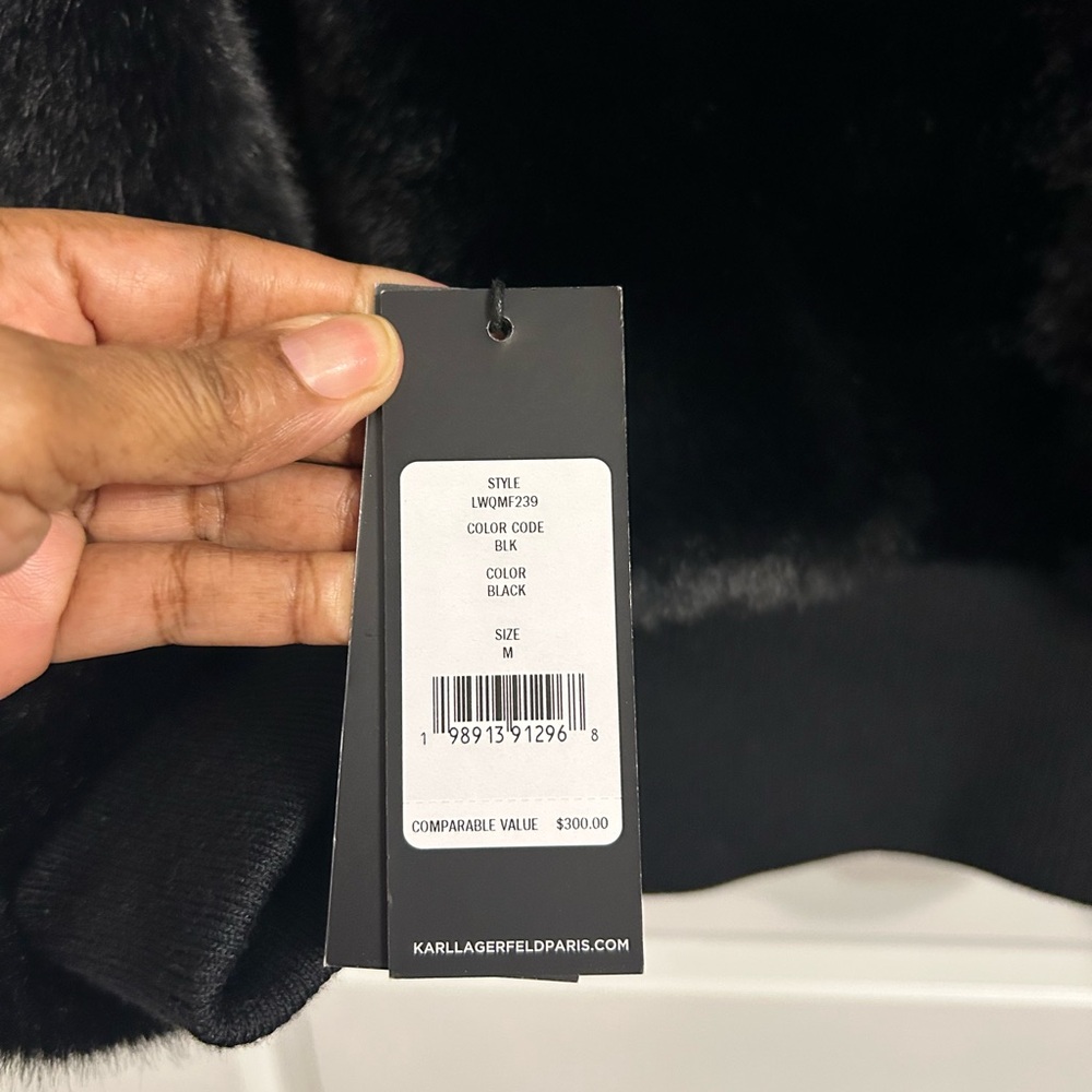 Karl Lagerfeld Faux Fur Logo Patch Bomber Jacket - Picture 12 of 17